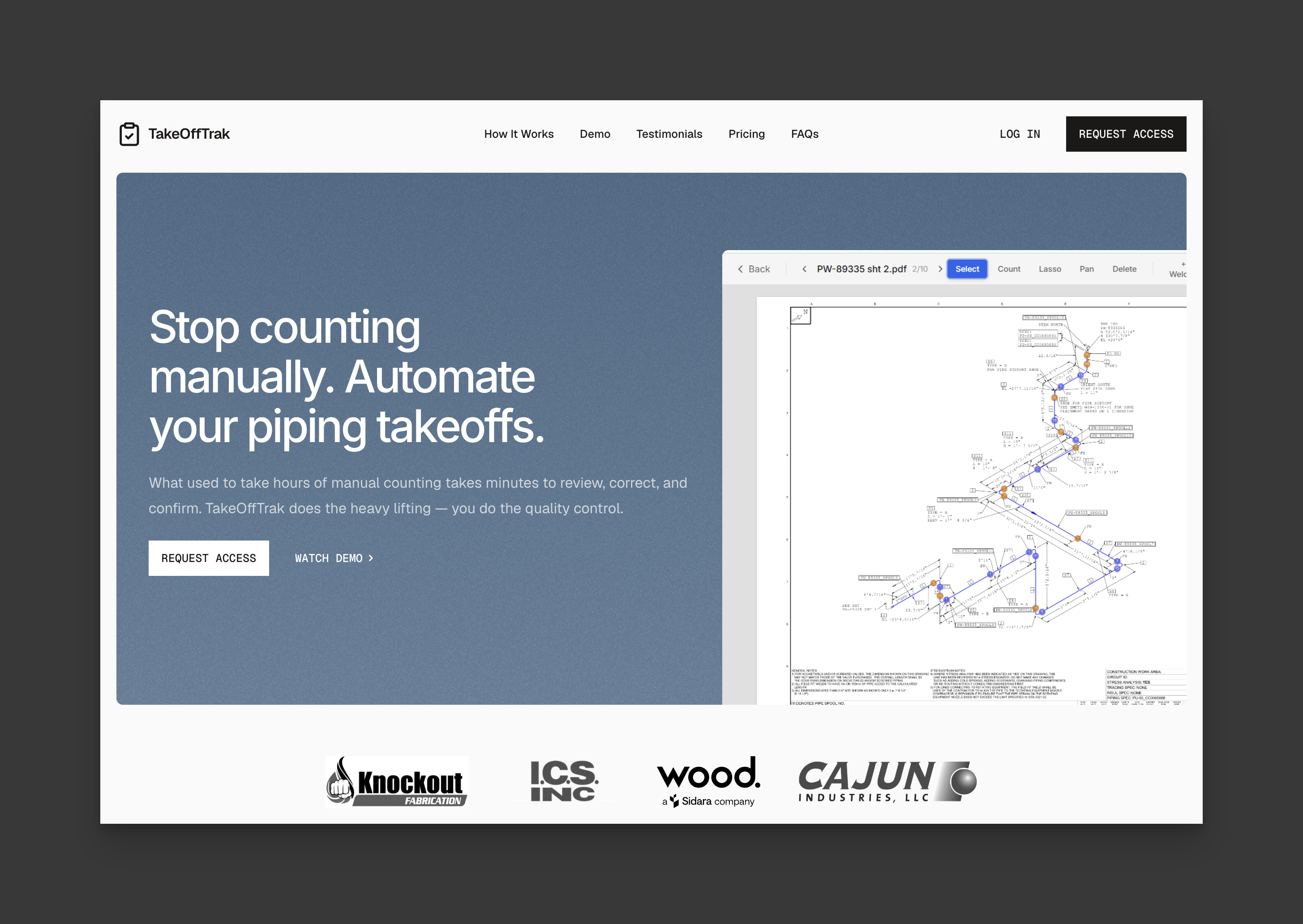 TakeOffTrak product interface